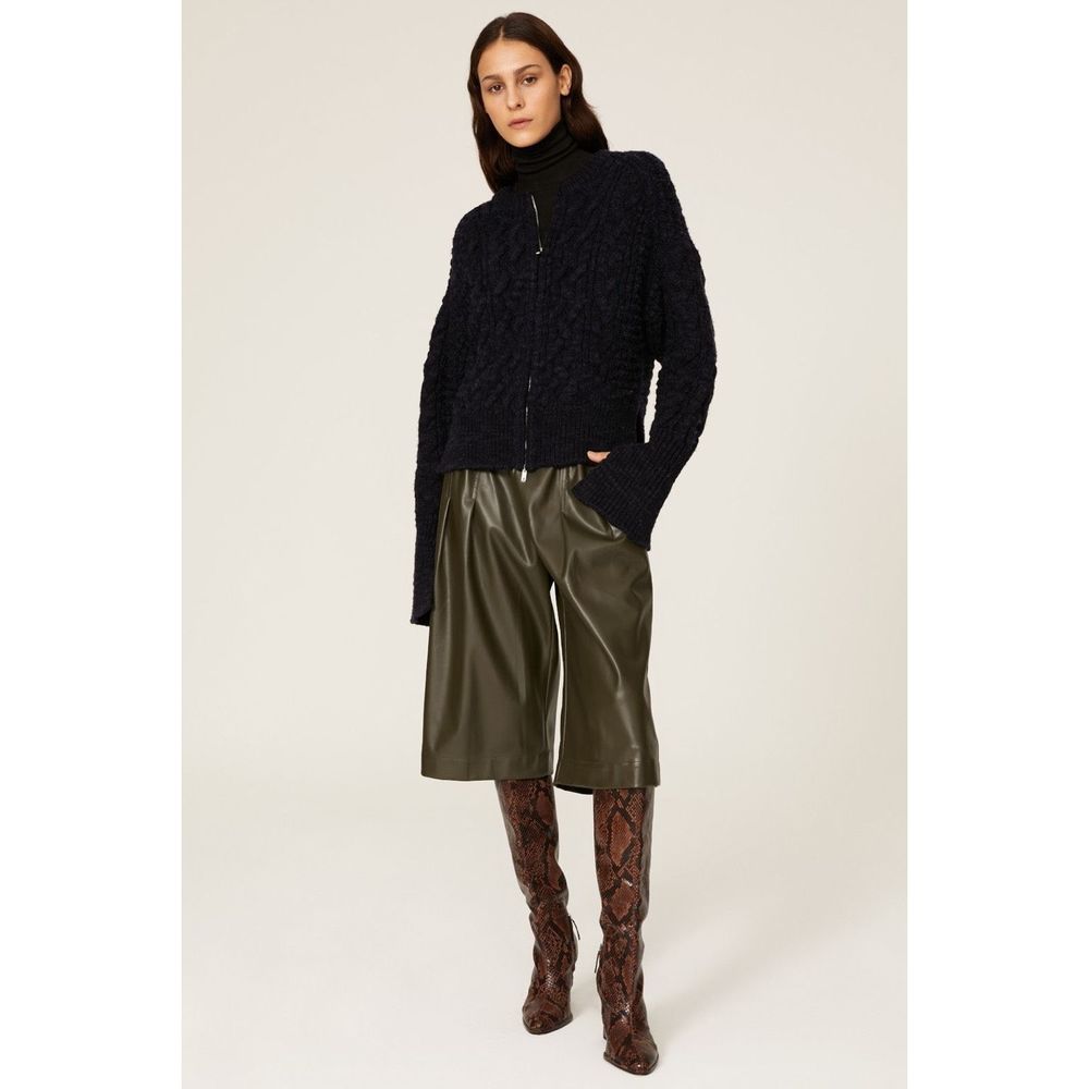 Phillip Lim Women's Black Turtle Neck Chunky Knit Zip Up Cardigan Size S